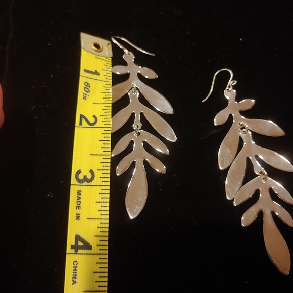 Long Silver Leaf Earrings - Picture 2 of 3